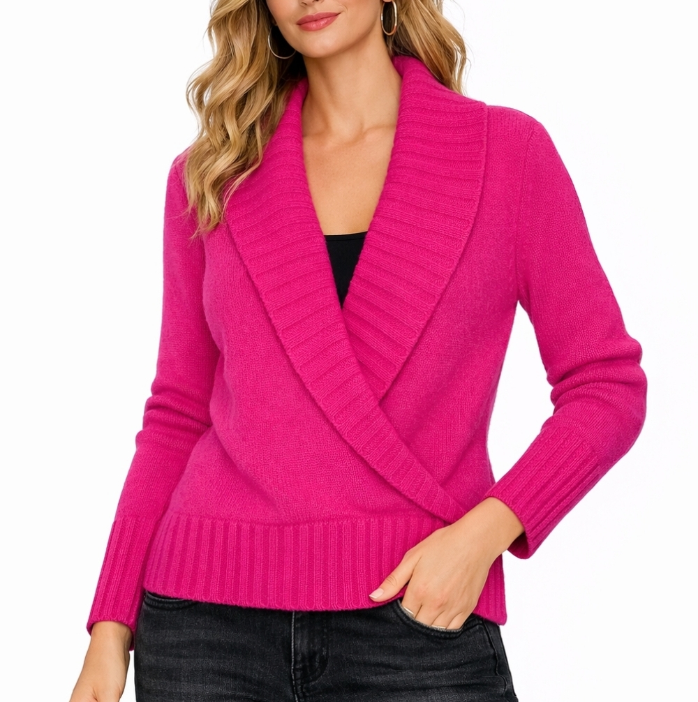 ANGORA RABBIT FUR WOOL Women's Pink Wrap Sweater Small Medium Old Money NWOT